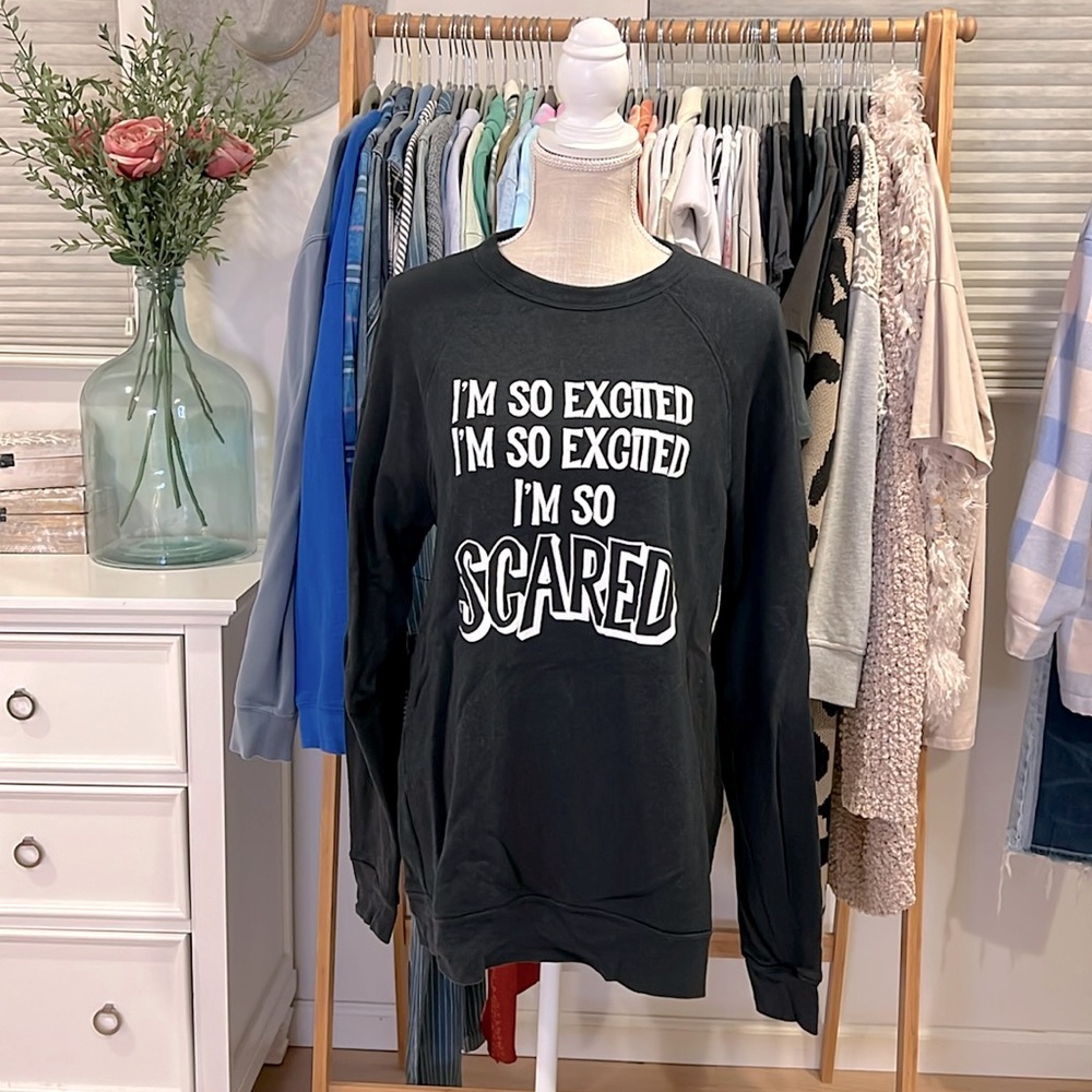 Saturday Morning Pancakes | I'm So Excited Faded Black Sweatshirt size Large